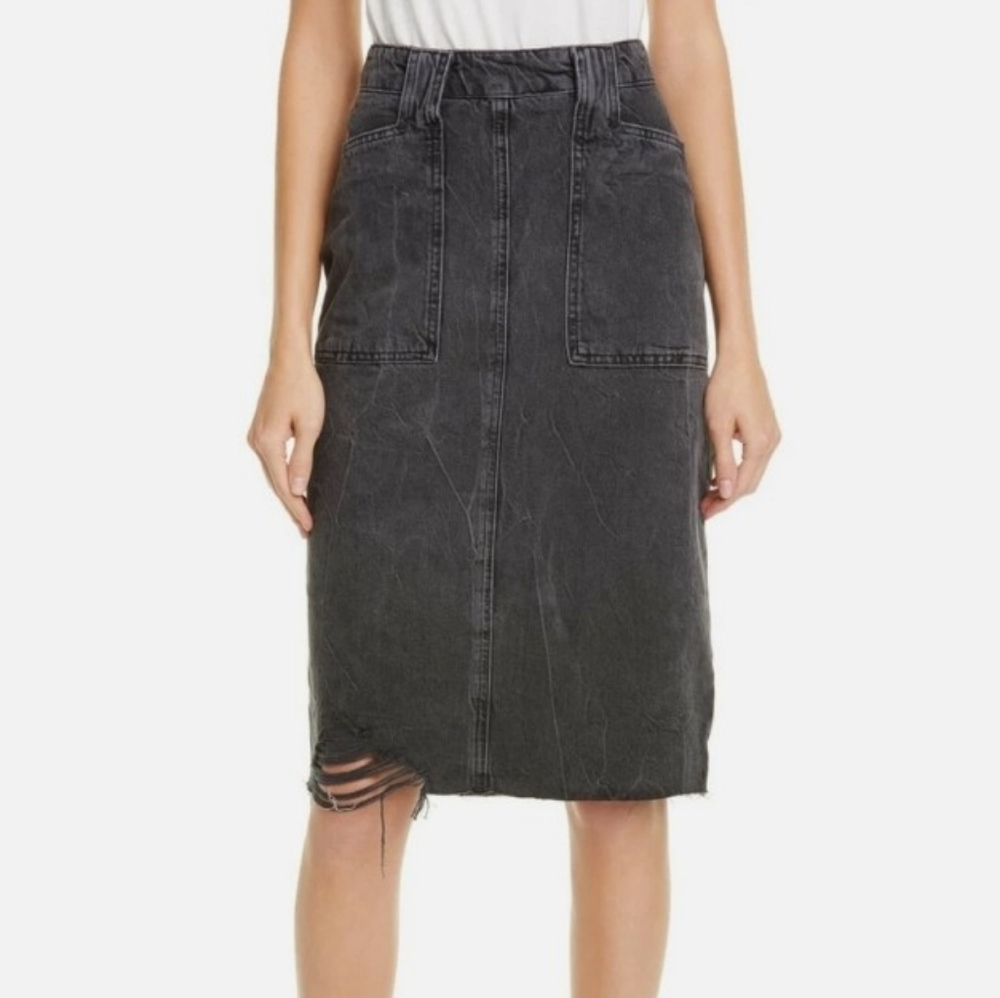 Free People Distressed Denim Pencil Skirt